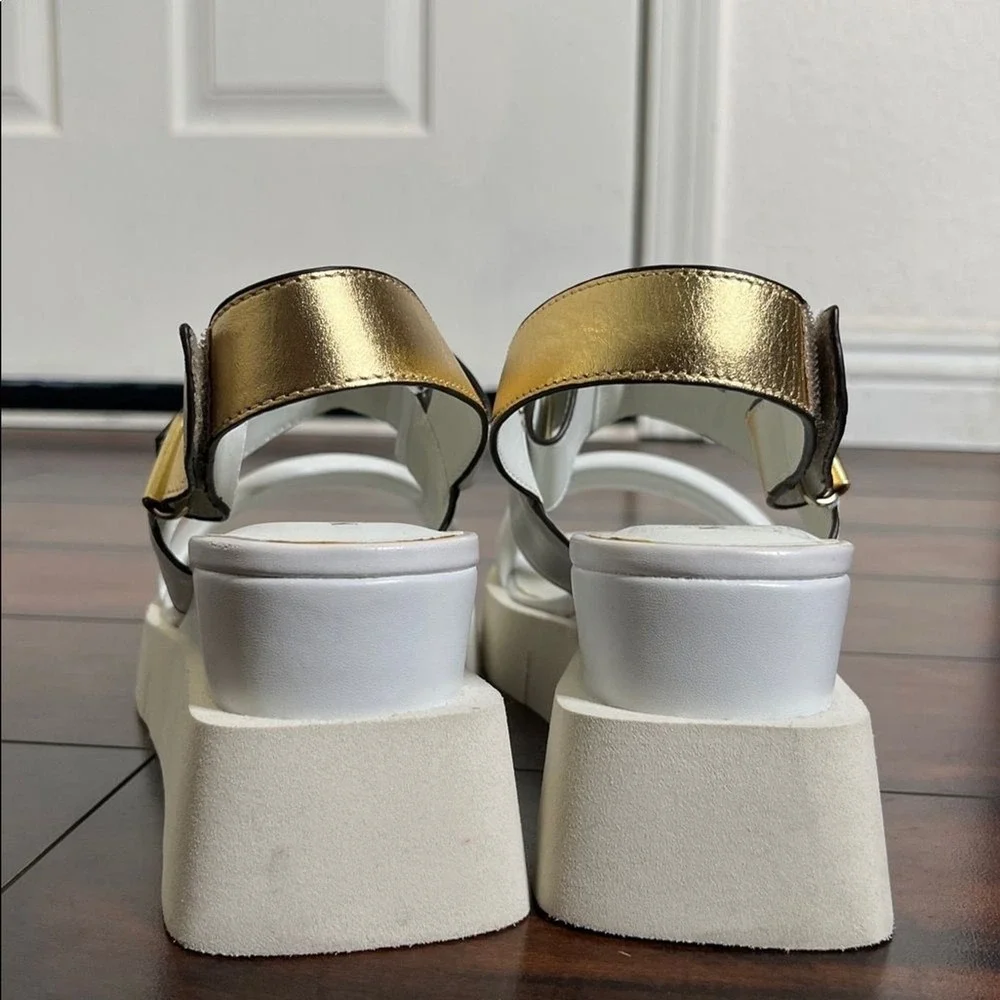 NWOB Naked Feet Paradox In Chamois Leather Chunky Platform Wedge Sandals‎ sz 10